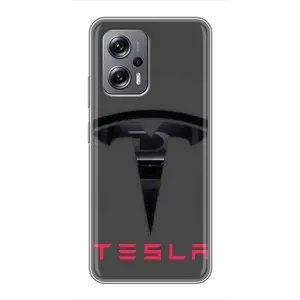 Силиконовый бампер с картинкой машины на Xiaomi POCO X4 GT (Logo TESLA)