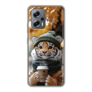 Печатный чехол «Зверята с кофе» для Xiaomi POCO X4 GT (Тигр с кофе)