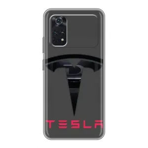 Силиконовый бампер с картинкой машины на Xiaomi POCO X4 Pro 5G (Logo TESLA)