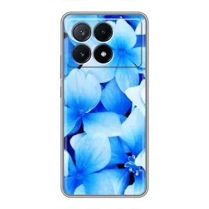 Силиконовый бампер с принтом (цветочки) на Поко Х6 Про (5G) (Синие цветы)