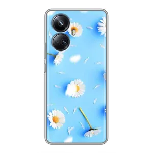 Чехол с Цветами для Realme 10 Pro Plus (ромашки на голубом)