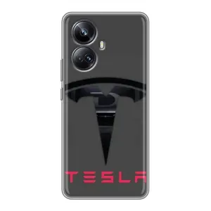 Силиконовый бампер с картинкой машины на Realme 10 Pro Plus (Logo TESLA)