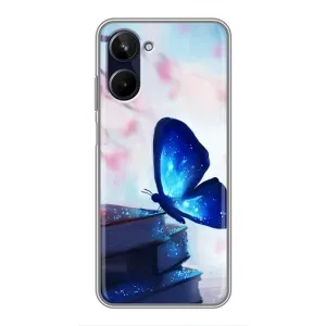 Силиконовый бампер с картинкой животных для Realme 10 (Бабочка синяя)