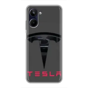 Силиконовый бампер с картинкой машины на Realme 10 (Logo TESLA)