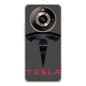 Силиконовый бампер с картинкой машины на Realme 11 Pro 5G (Logo TESLA)