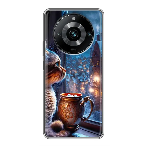Чехол с рисунком «Кот новогодний» для Realme 11 Pro Plus
