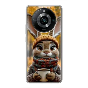 Друкований чохол 'Звірята з кавою' для Realme 11 Pro Plus (Зайчик з кавою)