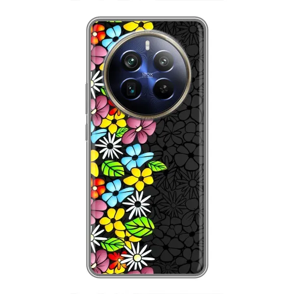 Чехол с рисунком «Яркие цветы на черном» для Realme 12 Plus