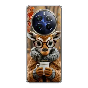 Печатный чехол «Зверята с кофе» для Realme 12 Plus (Жираф с кофе)