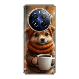 Печатный чехол «Зверята с кофе» для Realme 12 Pro Plus (Собачка с кофе)