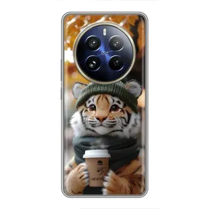 Печатный чехол «Зверята с кофе» для Realme 12 Pro Plus (Тигр с кофе)