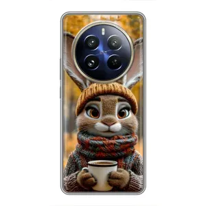 Печатный чехол «Зверята с кофе» для Realme 12 Pro Plus (Зайчик с кофе)