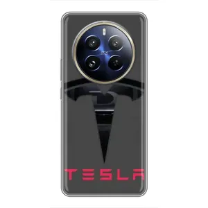 Силиконовый бампер с картинкой машины на Realme 12 Pro (Logo TESLA)
