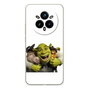 Печатный чехол с принтом Шрек для Realme 14 Pro 5G (Шрек осел и кот)