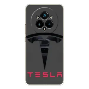 Силиконовый бампер с картинкой машины на Realme 14 Pro (Logo TESLA)