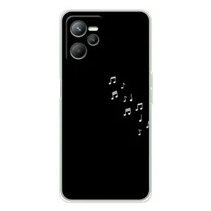 Чехол с картинками на черном фоне для Realme 14 (Ноты)