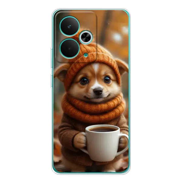 Чехол с рисунком «Собачка с кофе» для Realme 14T Чехол с рисунком «Собачка с кофе» для Realme 14T