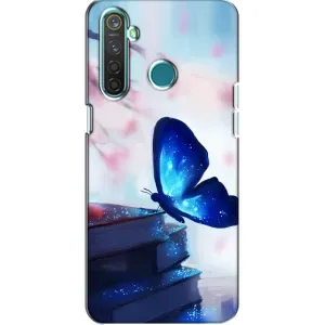 Силиконовый бампер с картинкой животных для Realme 5 (Бабочка синяя)