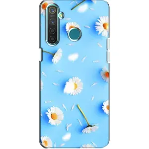 Чохол з Квітами для Realme 5 (ромашки на блакитному)