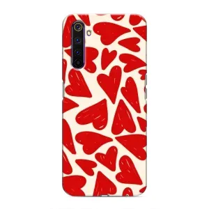 Чехлы с тематикой "Маленькие Сердечки" на Realme 6 Pro (Красные сердечка)