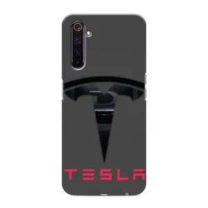 Силиконовый бампер с картинкой машины на Realme 6 Pro (Logo TESLA)