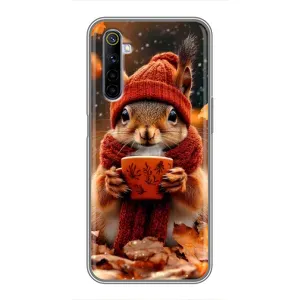 Печатный чехол «Зверята с кофе» для Realme 6 (Белка с кофе)