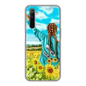 Чехол Стильные девушки на Realme 6 (Девушка на поле)