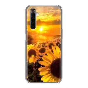 Чехол с Цветами для Realme 6 (поле подсолнухов)