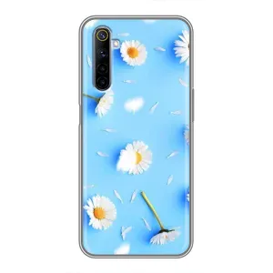 Чехол с Цветами для Realme 6 (ромашки на голубом)