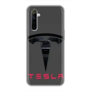 Силиконовый бампер с картинкой машины на Realme 6 (Logo TESLA)
