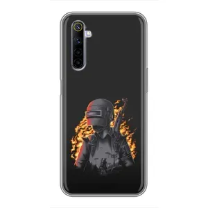 Силиконовый чехол с картинкой "Герой Pubg" на Realme 6 (В огне)