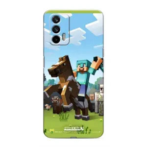 Чехлы для Realme 7 Pro (Персонажи Майн Крафт) (На коне)