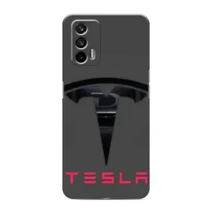 Силиконовый бампер с картинкой машины на Realme 7 (Logo TESLA)