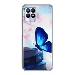 Силиконовый бампер с картинкой животных для Realme 8 Pro (Бабочка синяя)