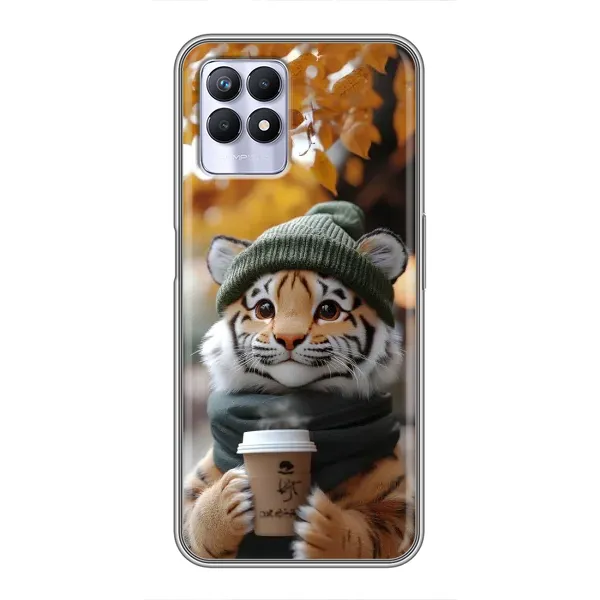 Чехол с рисунком «Тигр с кофе» для Realme 8 Pro
