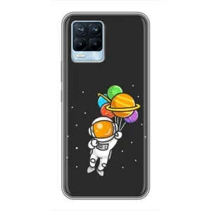 Силиконовый Чехол с принтом "Космонавты" на Realme 8 (Космонавт с шариками)