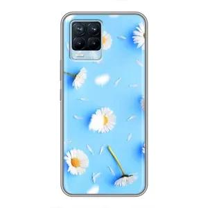 Чехол с Цветами для Realme 8 (ромашки на голубом)
