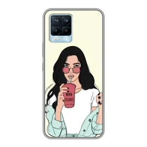 Силиконовый Чехол на Realme 8 с картинкой Стильных Девушек (С напитком)