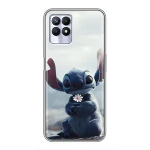 Чехол с рисунком Стич для Realme 8i (Стич с цветочком)