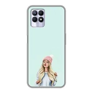 Силиконовый Чехол на Realme 8i с картинкой Стильных Девушек (В шапке)