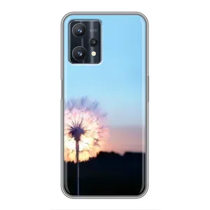 Силиконовый Чехол с одуванчиками на Realme 9 Pro Plus (Закат с одуванчиком)