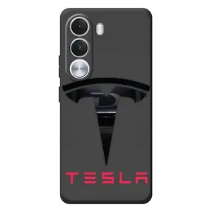 Силиконовый бампер с картинкой машины на Realme C100i (Logo TESLA)