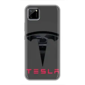 Силиконовый бампер с картинкой машины на Realme C11 (Logo TESLA)