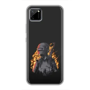 Силиконовый чехол с картинкой "Герой Pubg" на Realme C11 (В огне)
