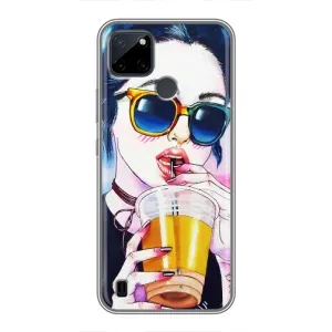 Чехол с картинкой Модные Девчонки Realme C12 (Девушка с коктейлем)