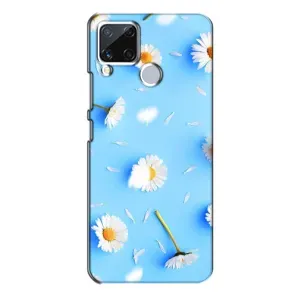 Чехол с Цветами для Realme C15 (ромашки на голубом)