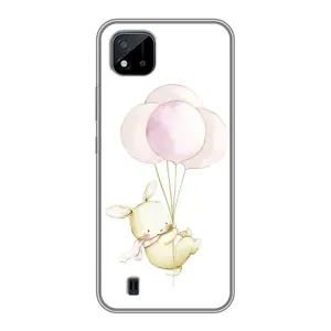 Силиконовый бампер с картинкой животных для Realme C11 (2021) / C20 (Кролик и шарики)