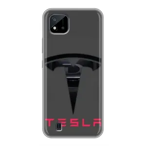Силіконовий бампер з картинкою машини на Realme C11 (2021) / C20 (Logo TESLA)