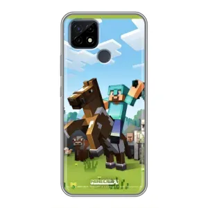 Чехлы для Realme C21 (Персонажи Майн Крафт) (На коне)