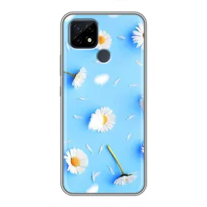 Чехол с Цветами для Realme C21 (ромашки на голубом)